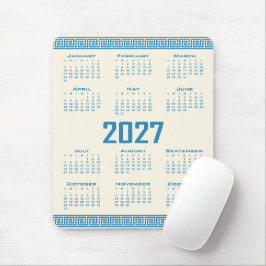 Alfombrilla De Ratón Calendario 2027, Fret Griego, Azul sobre Cosmic La