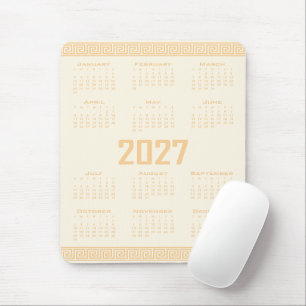 Alfombrilla De Ratón Calendario 2027, Fret Griego, Beige sobre Café Cós