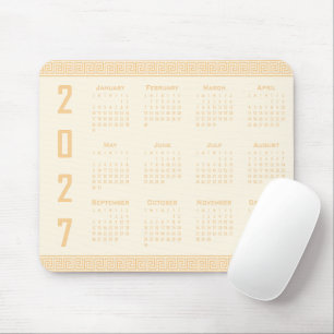 Alfombrilla De Ratón Calendario 2027, Fret Griego, Beige sobre Cosmic L