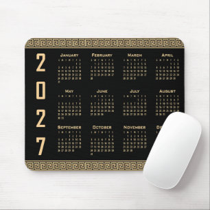 Alfombrilla De Ratón Calendario 2027, Fret Griego, Beige sobre Negro