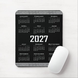 Alfombrilla De Ratón Calendario 2027, Fret griego, Blanco sobre negro