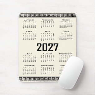 Alfombrilla De Ratón Calendario 2027, Fret Griego, Negro sobre Cosmic L