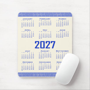 Alfombrilla De Ratón Calendario 2027, Fretwork griego, Café Cósmico Azu