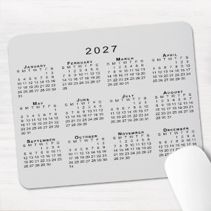 Alfombrilla De Ratón Calendario 2027 Gris y Negro Simple