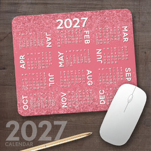 Alfombrilla De Ratón Calendario 2027 - impresión de purpurina rosa