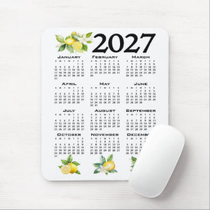 Alfombrilla De Ratón Calendario 2027 Limones al Estilo Italiano Blanco