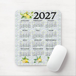 Alfombrilla De Ratón Calendario 2027 Limones Azulejos Mediterráneos Ita