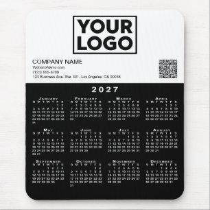 Alfombrilla De Ratón Calendario 2027 Logo Empresarial Código QR Negro B