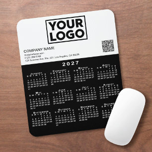 Alfombrilla De Ratón Calendario 2027 Logo Empresarial Código QR Negro B