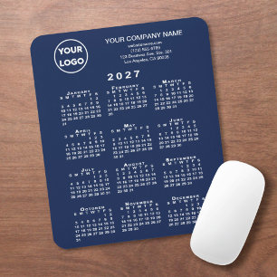 Alfombrilla De Ratón Calendario 2027 Logo Texto Azul Marino Empresa
