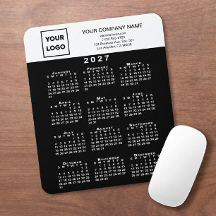 Alfombrilla De Ratón Calendario 2027 Logo Texto Negocios Blanco Negro