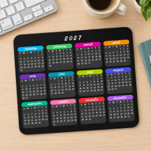Calendario 2027 Minimalista Colorido Negro Simple