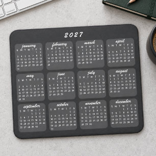 Alfombrilla De Ratón Calendario 2027 Minimalista Simple Negro Sobre Gri
