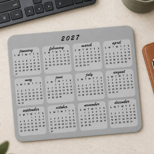 Alfombrilla De Ratón Calendario 2027 Minimalista Simple Negro Sobre Gri