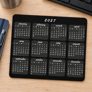 Alfombrilla De Ratón Calendario 2027 Minimalista Simple Negro Sobre Gri