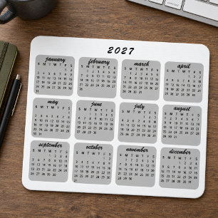 Alfombrilla De Ratón Calendario 2027 Minimalista Simple Negro Sobre Gri