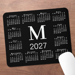 Alfombrilla De Ratón Calendario 2027 Monograma Blanco Negro