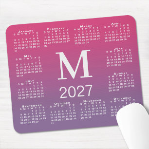 Alfombrilla De Ratón Calendario 2027 Monograma Rosa a Gradiente Púrpura