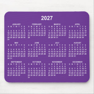 Alfombrilla De Ratón Calendario 2027 Morado Real y Blanco