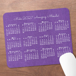 Alfombrilla De Ratón Calendario 2027 Nombre Personalizado Lino Morado F
