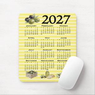 Alfombrilla De Ratón Calendario 2027, Olivos Mediterráneos Rayas Amaril
