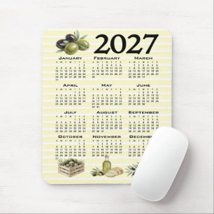 Alfombrilla De Ratón Calendario 2027, Olivos Mediterráneos Rayas Amaril