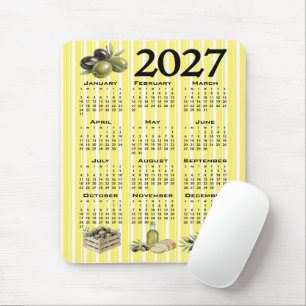 Alfombrilla De Ratón Calendario 2027, Olivos Mediterráneos Rayas Amaril