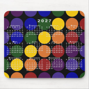 Alfombrilla De Ratón Calendario 2027 Orgullo Arcoíris Lunares en Negro