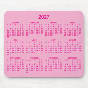 Alfombrilla De Ratón Calendario 2027 Rosa Claro y Caliente