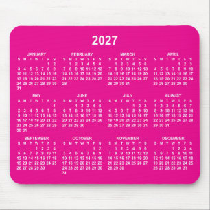 Alfombrilla De Ratón Calendario 2027 Rosa Fucsia y Blanco