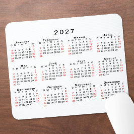 Alfombrilla De Ratón Calendario 2027 Simple Blanco Negro Rojo