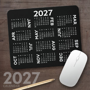 Alfombrilla De Ratón Calendario 2027 - simple en negro y blanco moderno