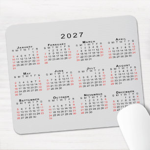 Alfombrilla De Ratón Calendario 2027 Simple Gris Negro Rojo