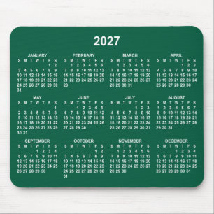 Alfombrilla De Ratón Calendario 2027 Verde Cazador y Blanco