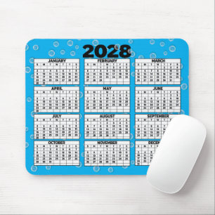 Alfombrilla De Ratón Calendario 2028 Burbujas en Aqua