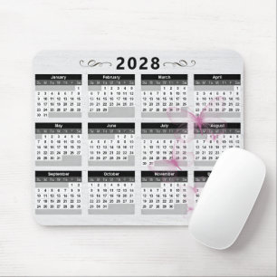 Alfombrilla De Ratón Calendario 2028 Mariposas Sobre Madera