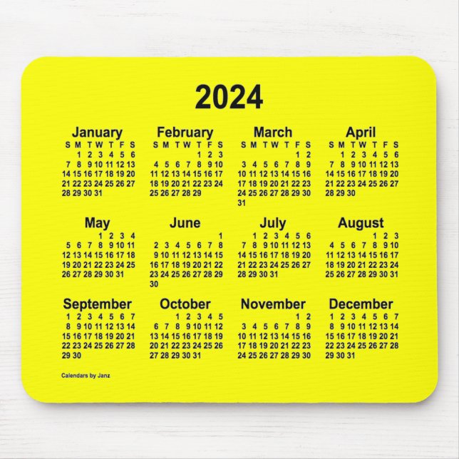 Alfombrilla De Ratón Calendario Amarillo 2024 por Janz Mouse Pad (Frente)