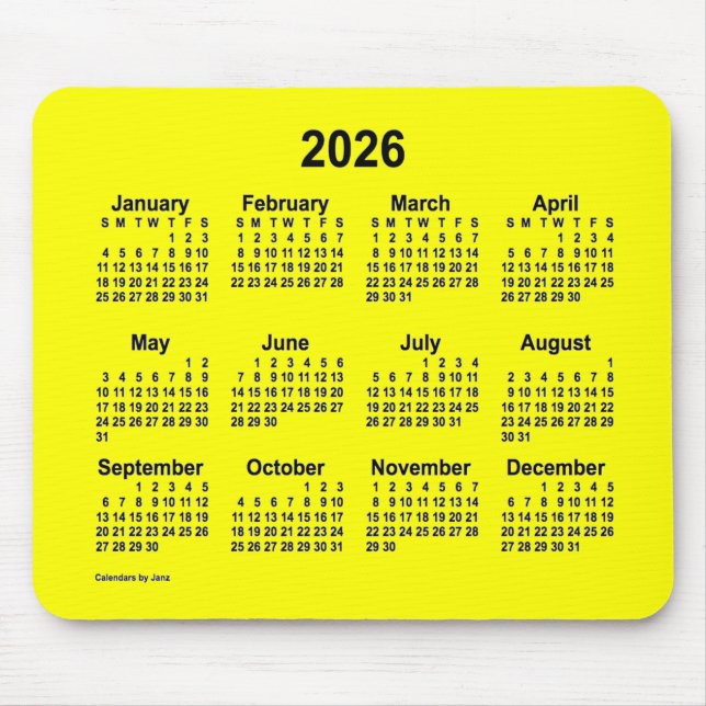 Alfombrilla De Ratón Calendario Amarillo 2026 de Janz Mouse Pad (Frente)