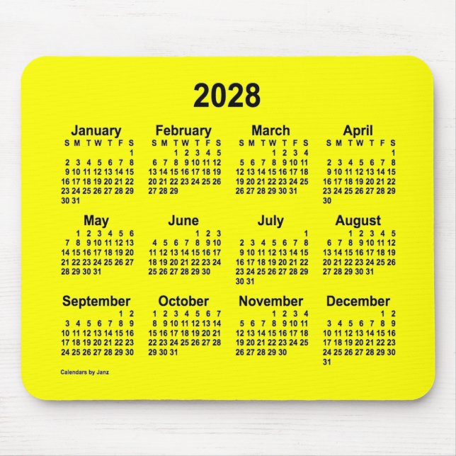 Alfombrilla De Ratón Calendario Amarillo 2028 de Janz Mouse Pad (Frente)