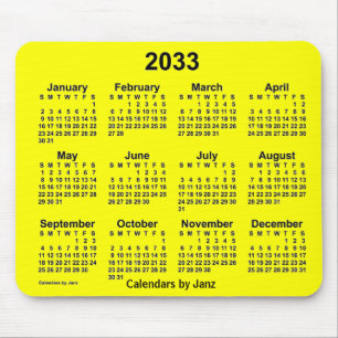 Alfombrilla De Ratón Calendario Amarillo 2033 por Janz Mouse Pad