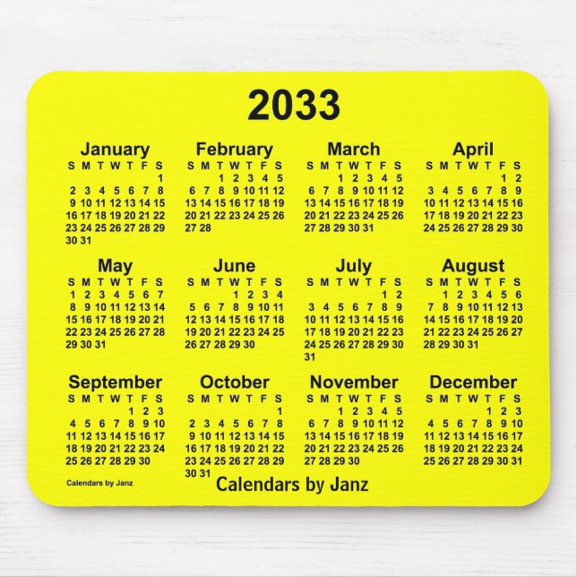 Alfombrilla De Ratón Calendario Amarillo 2033 por Janz Mouse Pad (Frente)