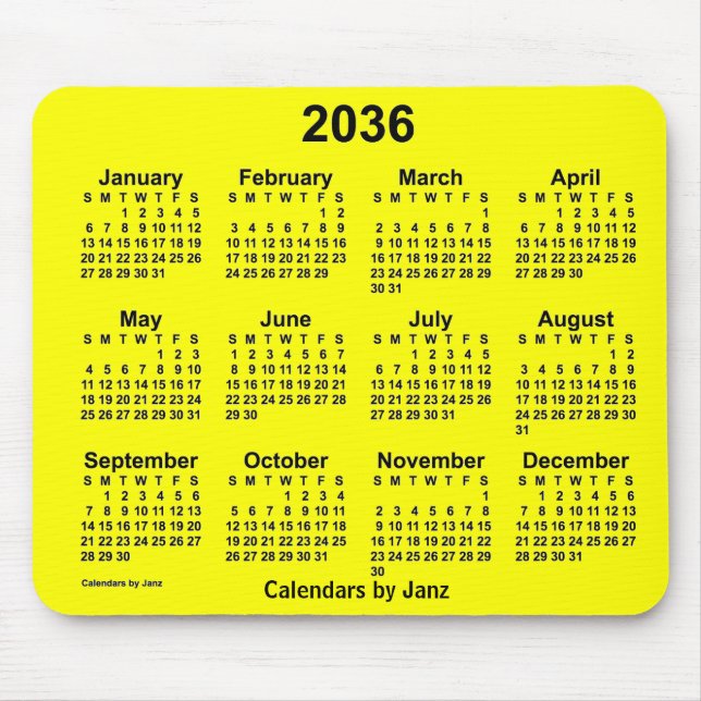 Alfombrilla De Ratón Calendario Amarillo 2036 de Janz Mouse Pad (Frente)