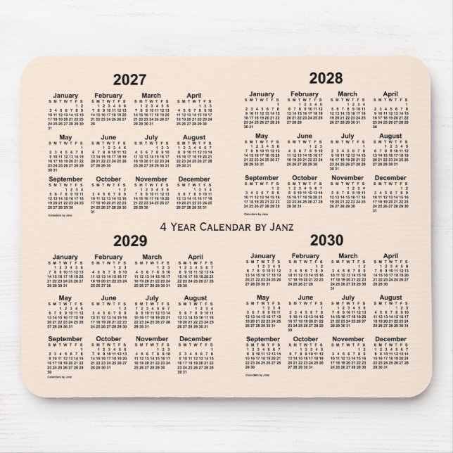 Alfombrilla De Ratón Calendario Antiguo Blanco de 4 años 2027-2030 de J (Frente)