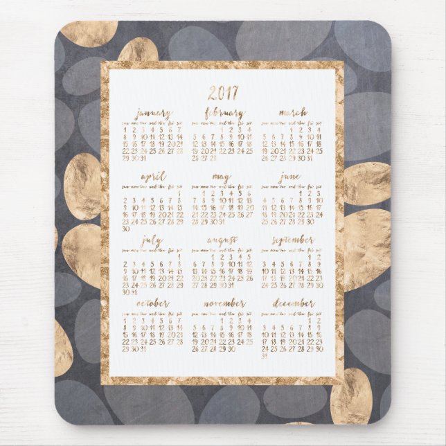 Alfombrilla De Ratón Calendario anual 2017 Relieve metalizado dorado de (Frente)