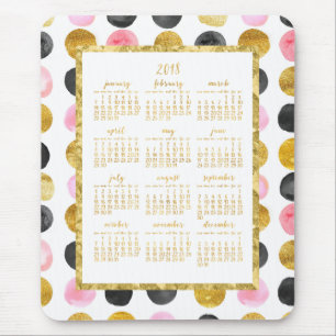 Alfombrilla De Ratón Calendario Anual 2018 Mousepads Pink And Gold Dots