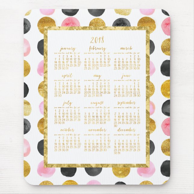 Alfombrilla De Ratón Calendario Anual 2018 Mousepads Pink And Gold Dots (Frente)