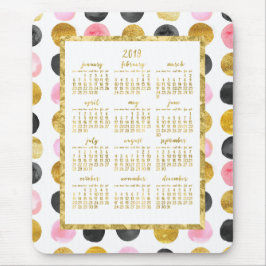 Alfombrilla De Ratón Calendario Anual 2019 Mousepads Pink And Gold Dots