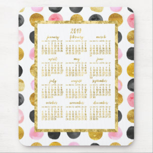 Alfombrilla De Ratón Calendario Anual 2019 Mousepads Pink And Gold Dots
