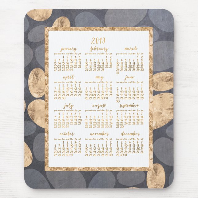 Alfombrilla De Ratón Calendario anual 2019 Relieve metalizado dorado de (Frente)