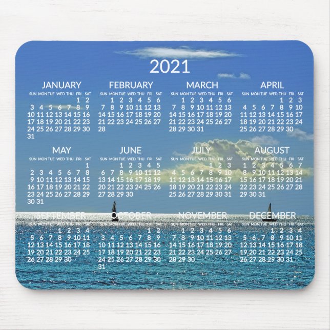 Alfombrilla De Ratón Calendario Anual 2021 Foto de la playa de Mousepad (Frente)